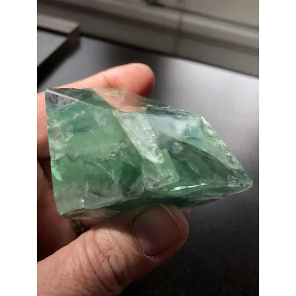Green Fluorite Gorgeous Polished 6.5 Oz Mineral Specimen Paper Weight - Picture 4 of 12
